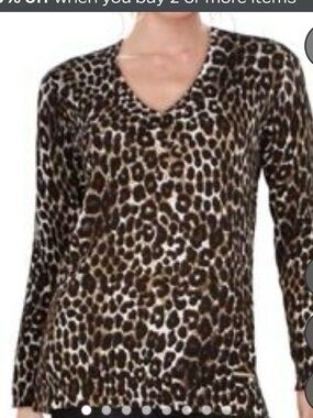 Michael Kors Beige and Black Leopard-Print Sweater